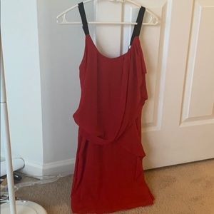 Sleeveless dress, red with black straps